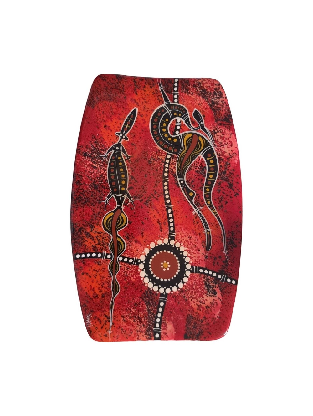 Australian Waterhole Dreaming Hand Painted Pottery Platter Signed N’All QLD